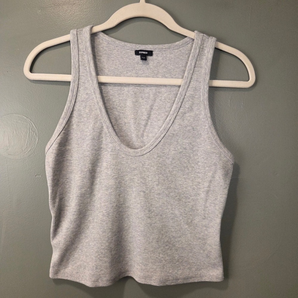 Express Women's Deep V-Neck Tank Top Cropped Ribbed Size S Gray
